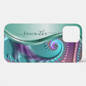 Moderne Fractale Turkoois Paarse Handgeschreven Na Case-Mate iPhone Case (Achterkant (horizontaal))