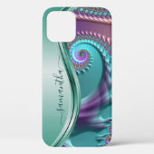 Moderne Fractale Turkoois Paarse Handgeschreven Na Case-Mate iPhone Case (Achterkant)