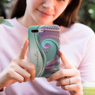 Moderne Fractale Turkoois Paarse Handgeschreven Na Case-Mate iPhone Case