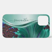 Moderne Fractale Turquoise Handgeschreven Naam Case-Mate iPhone Case (Achterkant (horizontaal))