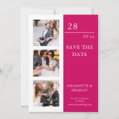 Moderne Framboos Vier Foto Trouwcollage Save The Date (Voorkant)