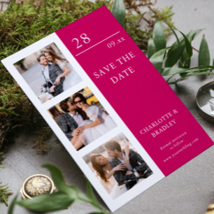 Moderne Framboos Vier Foto Trouwcollage Save The Date