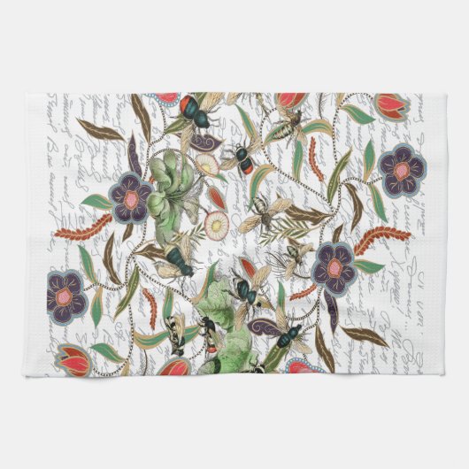 Moderne  Franse Bijen & Bloemen Theedoek (Horizontaal)