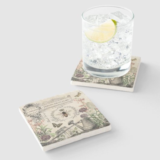 Moderne  Franse bijentuin Stenen Onderzetter (Zijkant)