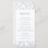 Moderne Franse blauwe bloemenbruiloft menukaarten (Voorkant)