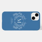 Moderne Franse Blauwe Bloemenkam Monogram Case-Mate iPhone Case (Achterkant (horizontaal))