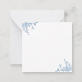 Moderne Franse Blauwe Bloemenkam Monogram Notitiekaartje (Achterkant)