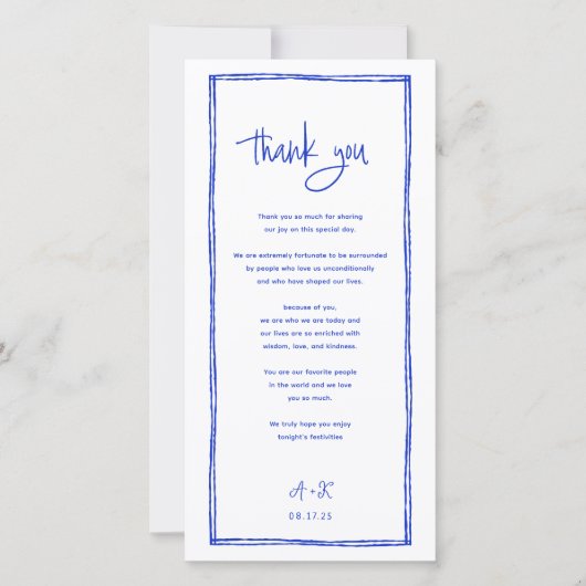 Moderne Franse blauwe bruiloft bedankt dat je kaar (Voorkant)