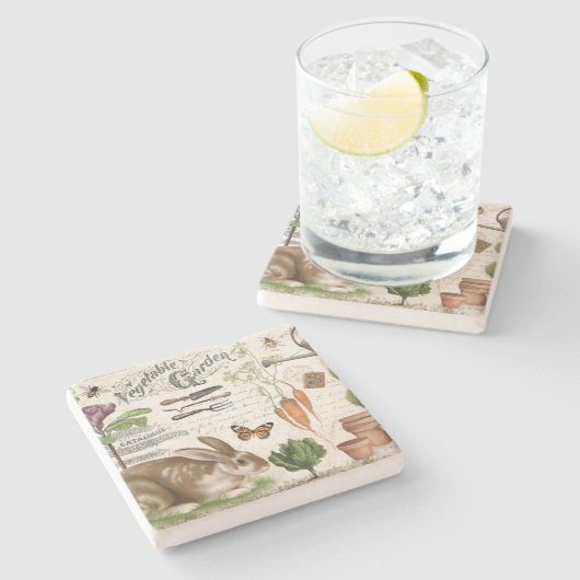 Moderne  Franse boerderij Garden Rabbit Stenen Onderzetter (Zijkant)