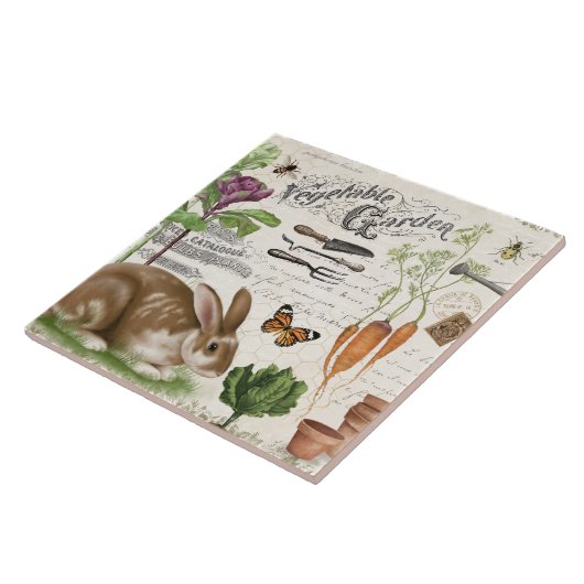 Moderne Franse boerderij Garden Rabbit Tegeltje (Zijkant)