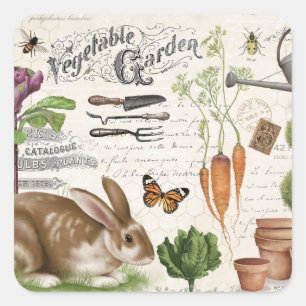Moderne  Franse boerderij Garden Rabbit Vierkante Sticker