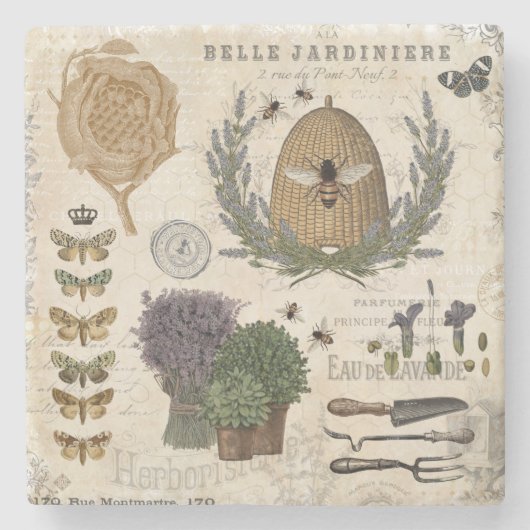 Moderne  franse boerderijbijen stenen onderzetter (Voorkant)