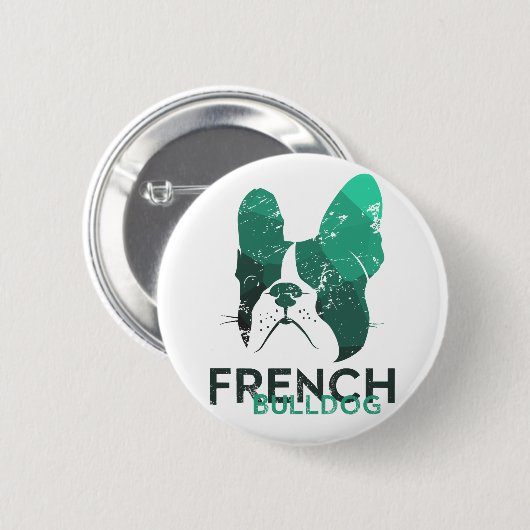 Moderne Franse Bulldog in groene/mintkleur Ronde Button 5,7 Cm (Voorkant /achterkant)