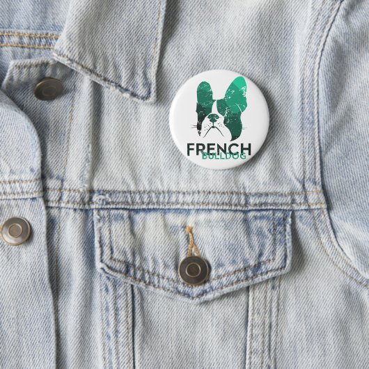 Moderne Franse Bulldog in groene/mintkleur Ronde Button 5,7 Cm (In situ)