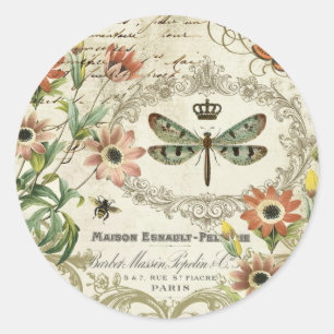 Moderne  Franse dragonfly Ronde Sticker