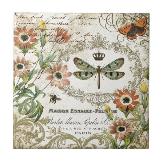 Moderne  Franse dragonfly Tegeltje (Voorkant)