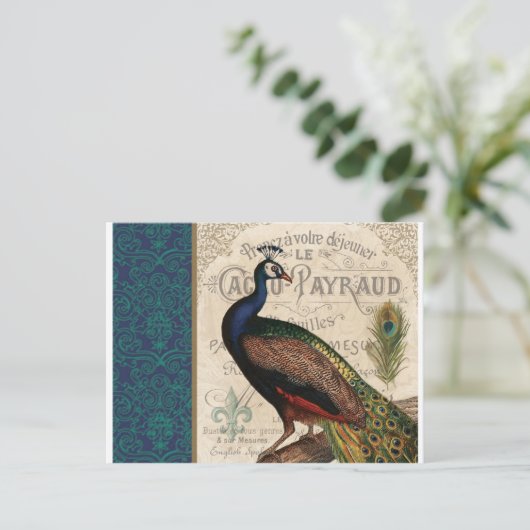 moderne  franse pauw briefkaart (Staand voorkant)