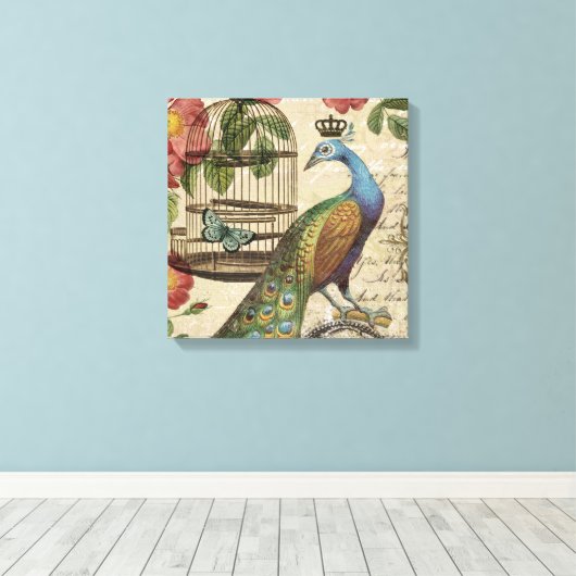 moderne franse pauw canvas afdruk (Insitu (Houten vloer))