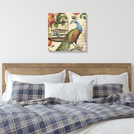 moderne  franse pauw canvas afdruk (Insitu (Slaapkamer))