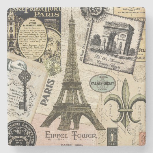 Moderne Franse reiscollage Stenen Onderzetter (Voorkant)