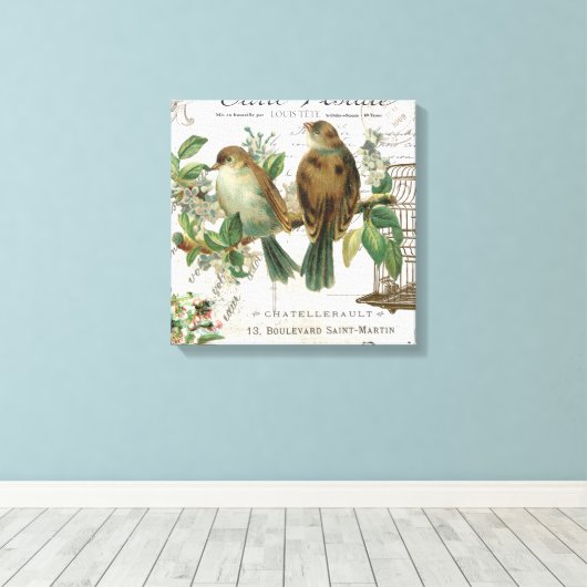 Moderne Franse vogels en vogelkooien Canvas Afdruk (Insitu (Houten vloer))