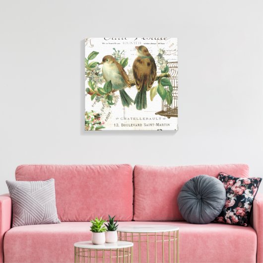 Moderne Franse vogels en vogelkooien Canvas Afdruk (Insitu (Woonkamer))