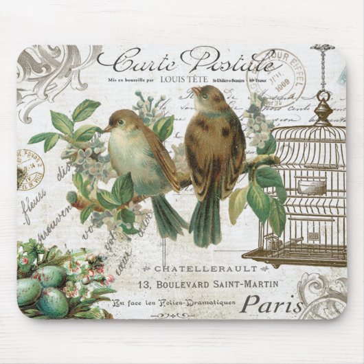Moderne  Franse vogels en vogelkooien Muismat (Voorkant)