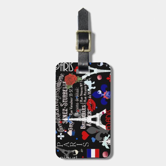 Moderne Franse zwarte collage Bagagelabel (Voorkant verticaal)