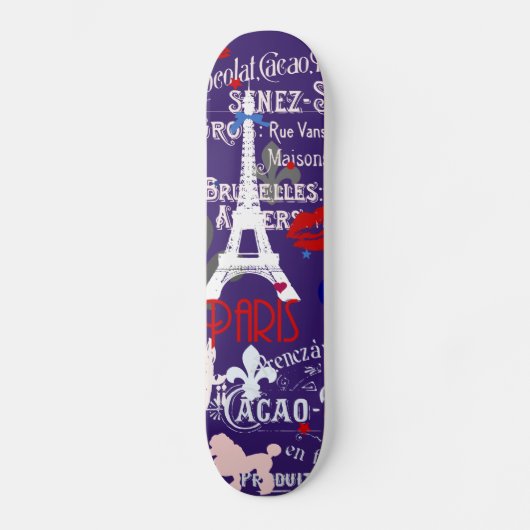 Moderne Franse zwarte collage Skateboard (Voorkant)
