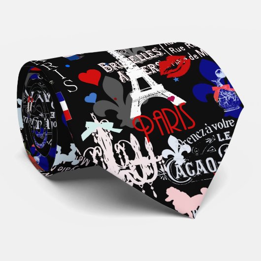 Moderne Franse zwarte collage Stropdas (Opgerold)