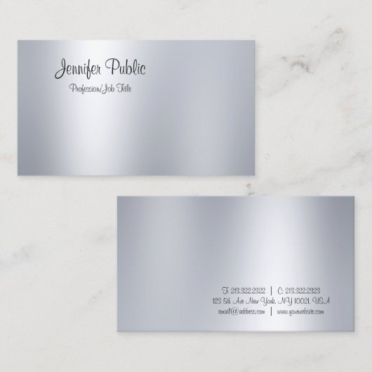 Moderne Freehand Script Silver-look minimalistisch Visitekaartje (Voorkant / Achterkant)
