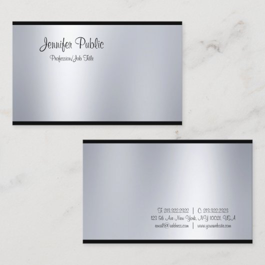 Moderne Freehand Script Silver-look Slank Glam Bov Visitekaartje (Voorkant / Achterkant)