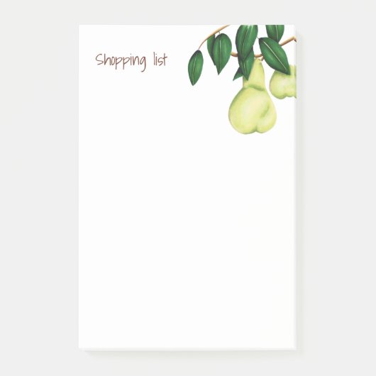 Moderne fruitboom op de lijst van groene peren post-it® notes (Voorkant)