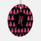 Moderne Fuchsia & Black kerstboommonogram Ce. Keramisch Ornament (Rechts)