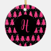 Moderne Fuchsia & Black kerstboommonogram Ce. Keramisch Ornament (Voorkant)