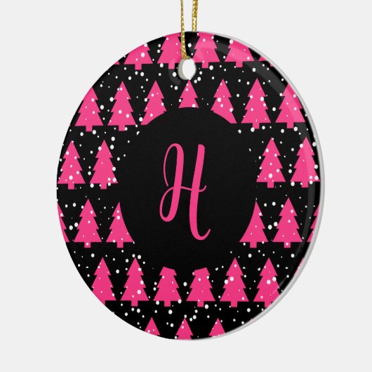 Moderne Fuchsia & Black kerstboommonogram Ce. Keramisch Ornament (Links)