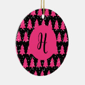 Moderne Fuchsia & Black kerstboommonogram Ce. Keramisch Ornament (Rechts)