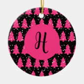 Moderne Fuchsia & Black kerstboommonogram Ce. Keramisch Ornament (Voorkant)