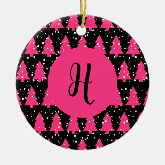 Moderne Fuchsia & Black kerstboommonogram Ce. Keramisch Ornament (Voorkant)