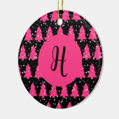 Moderne Fuchsia & Black kerstboommonogram Ce. Keramisch Ornament (Links)