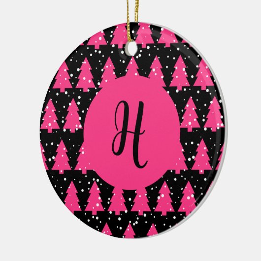 Moderne Fuchsia & Black kerstboommonogram Ce. Keramisch Ornament (Links)