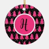 Moderne Fuchsia & Black kerstboommonogram Ce. Keramisch Ornament (Voorkant)