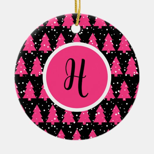 Moderne Fuchsia & Black kerstboommonogram Ce. Keramisch Ornament (Voorkant)