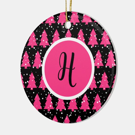 Moderne Fuchsia & Black kerstboommonogram Ce. Keramisch Ornament (Links)
