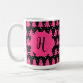 Moderne Fuchsia & Black kerstboommonogram Cof Koffiemok (Links)