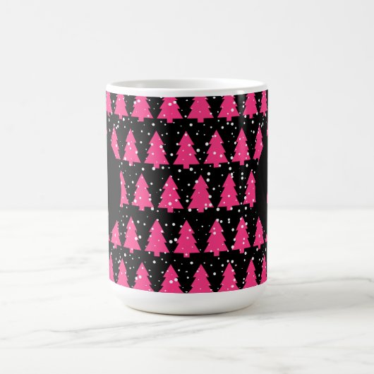 Moderne Fuchsia & Black kerstboommonogram Cof Koffiemok (Center)