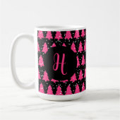 Moderne Fuchsia & Black kerstboommonogram Cof Koffiemok (Links)