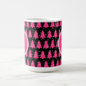 Moderne Fuchsia & Black kerstboommonogram Cof Koffiemok (Center)