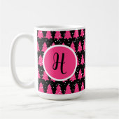 Moderne Fuchsia & Black kerstboommonogram Cof Koffiemok (Links)
