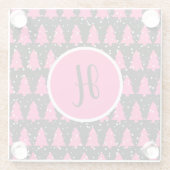 Moderne Fuchsia & Black kerstboommonogram Gla Glazen Onderzetter (Achterkant)